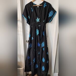 FLAVIA PADOVAN Embroidered Black Maxi Dress